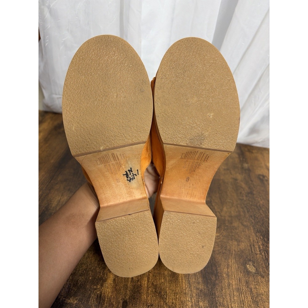 Charlotte Stone Kayla Orange Suede Wood Platform Clogs Women's 8 Sandals - Picture 4 of 16